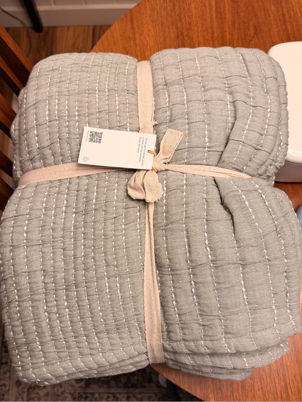 Quince Organic Cotton Channel Stitch Coverlet (Green) - KING/CAL KING NWT